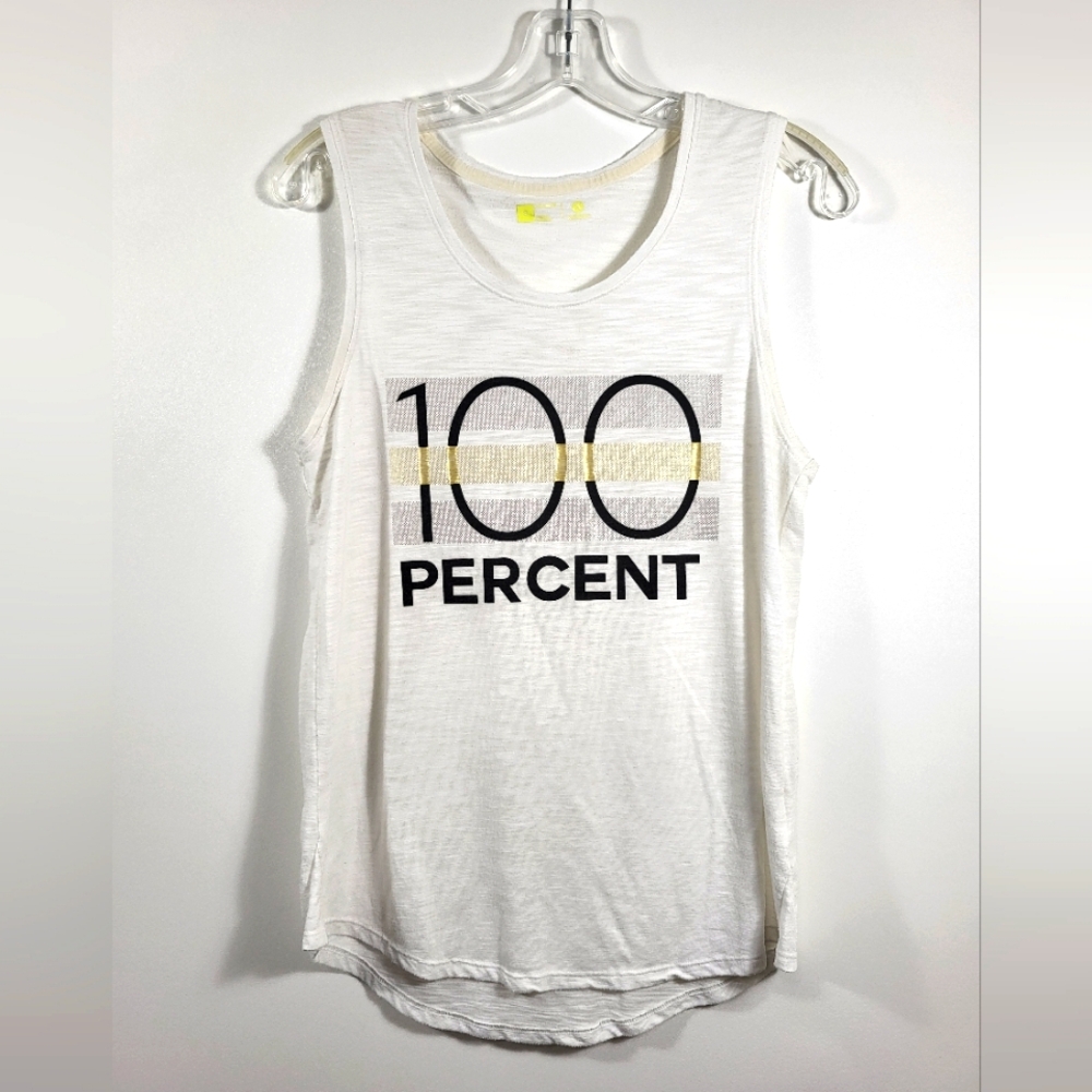 Xersion white tank with "100 Percent" on front women's S  #1876